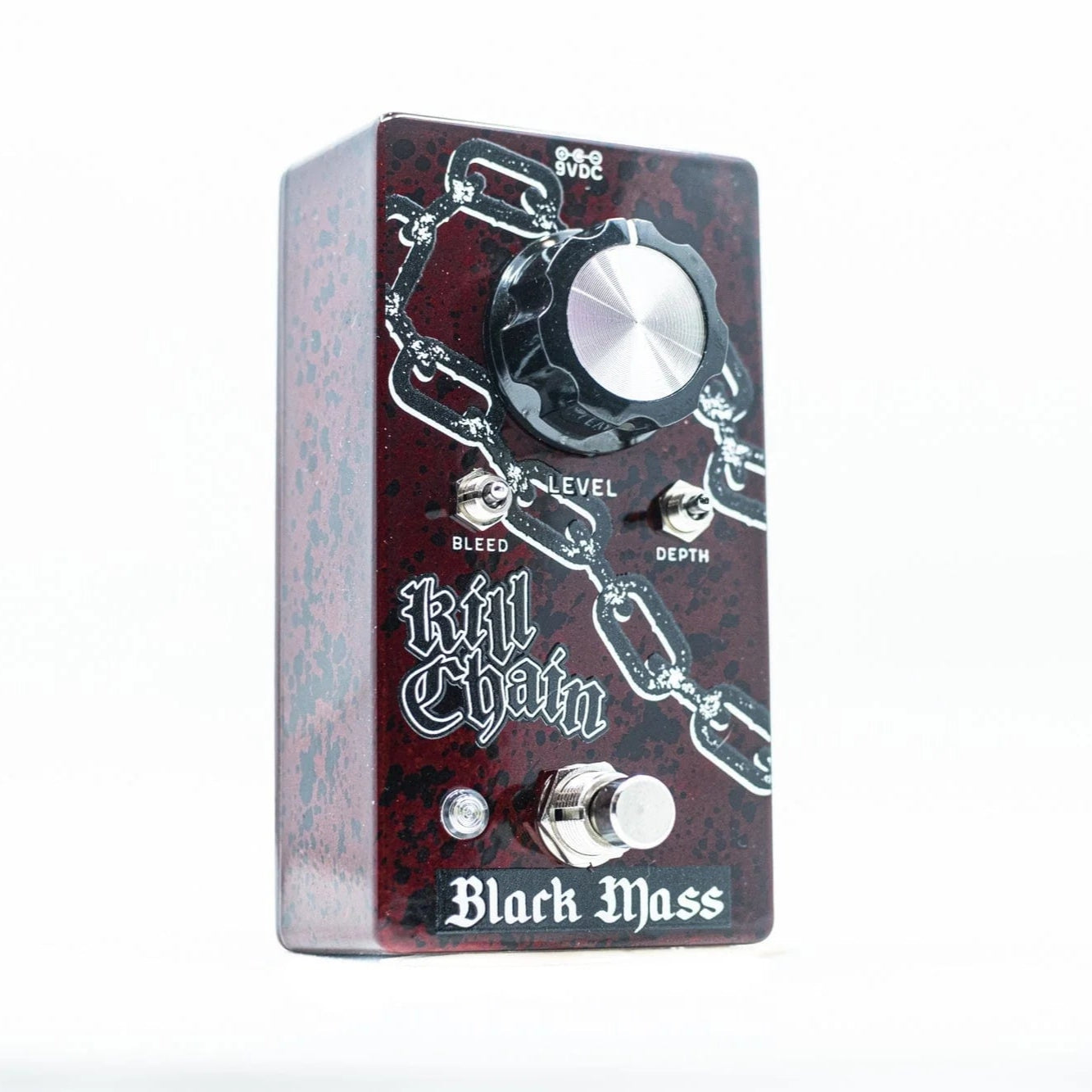 Guitar effects pedal with 'Kill Chain' and 'Black Mass' branding on a white background