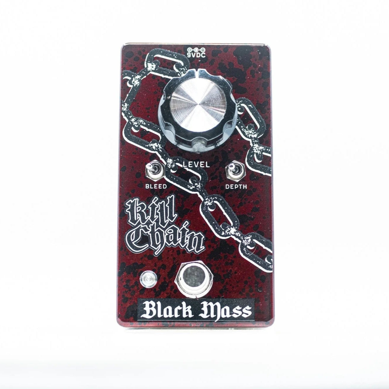 Guitar effects pedal with 'Kill Chain' and 'Black Mass' branding on a white background